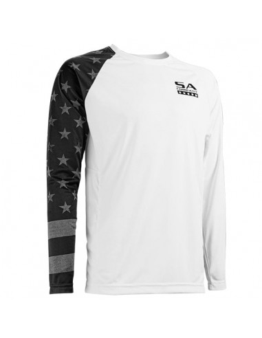 Performance Long Sleeve Shirt | White | Blackout American Flag Fin de série