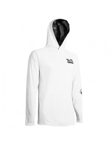 Hooded Performance Long Sleeve Shirt w/Mesh | White | Inner Hood-B/O American Flag le concept de la Pate a emporter 