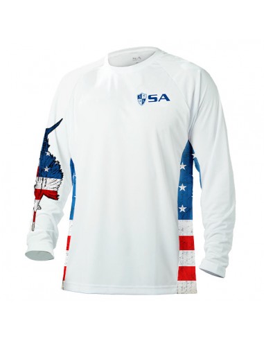 Performance Long Sleeve Shirt | White | Sides American Flag | Game On la livraison gratuite