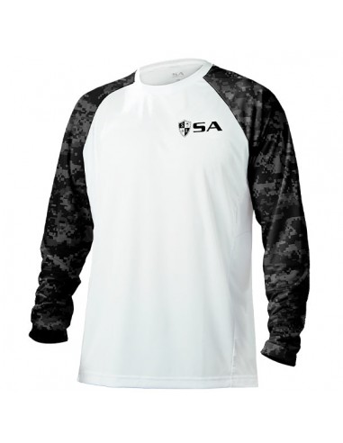 Performance Long Sleeve Shirt | White | Blackout Digi Camo | SA Shield Les magasins à Paris